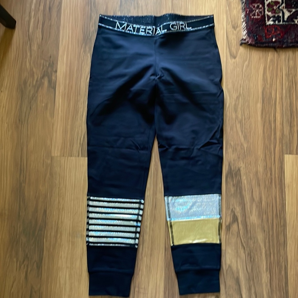 Material girl active black‎ gold and silver workout leggings